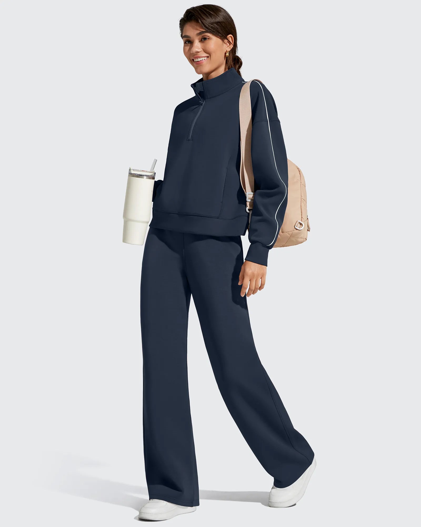 G4Free - Smoofit Elastic Drawstring Fleece Lined Wide Leg Sweatpants -GF25J723AA-S