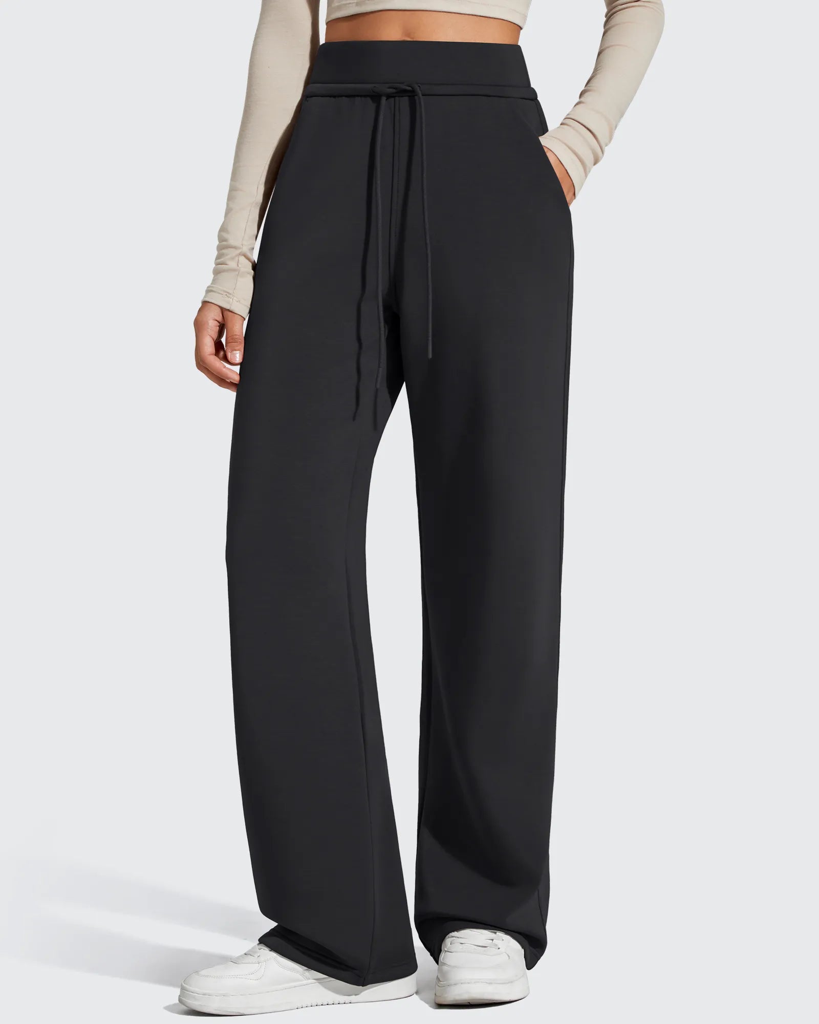 G4Free - Smoofit Elastic Drawstring Fleece Lined Wide Leg Sweatpants -GF25J723AA-S