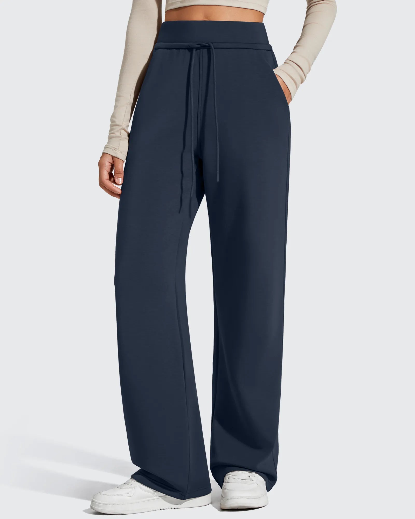 G4Free - Smoofit Elastic Drawstring Fleece Lined Wide Leg Sweatpants -GF25J723AA-S