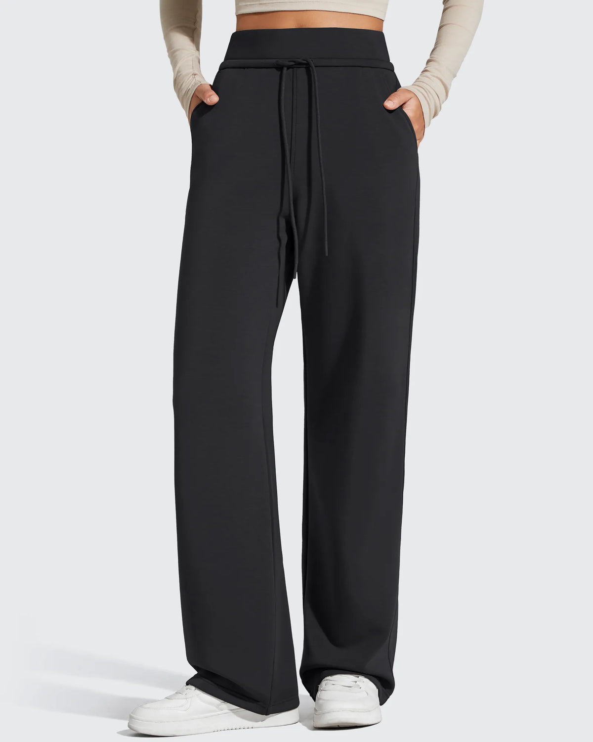 G4Free - Smoofit Elastic Drawstring Fleece Lined Wide Leg Sweatpants -GF25J723AA-S