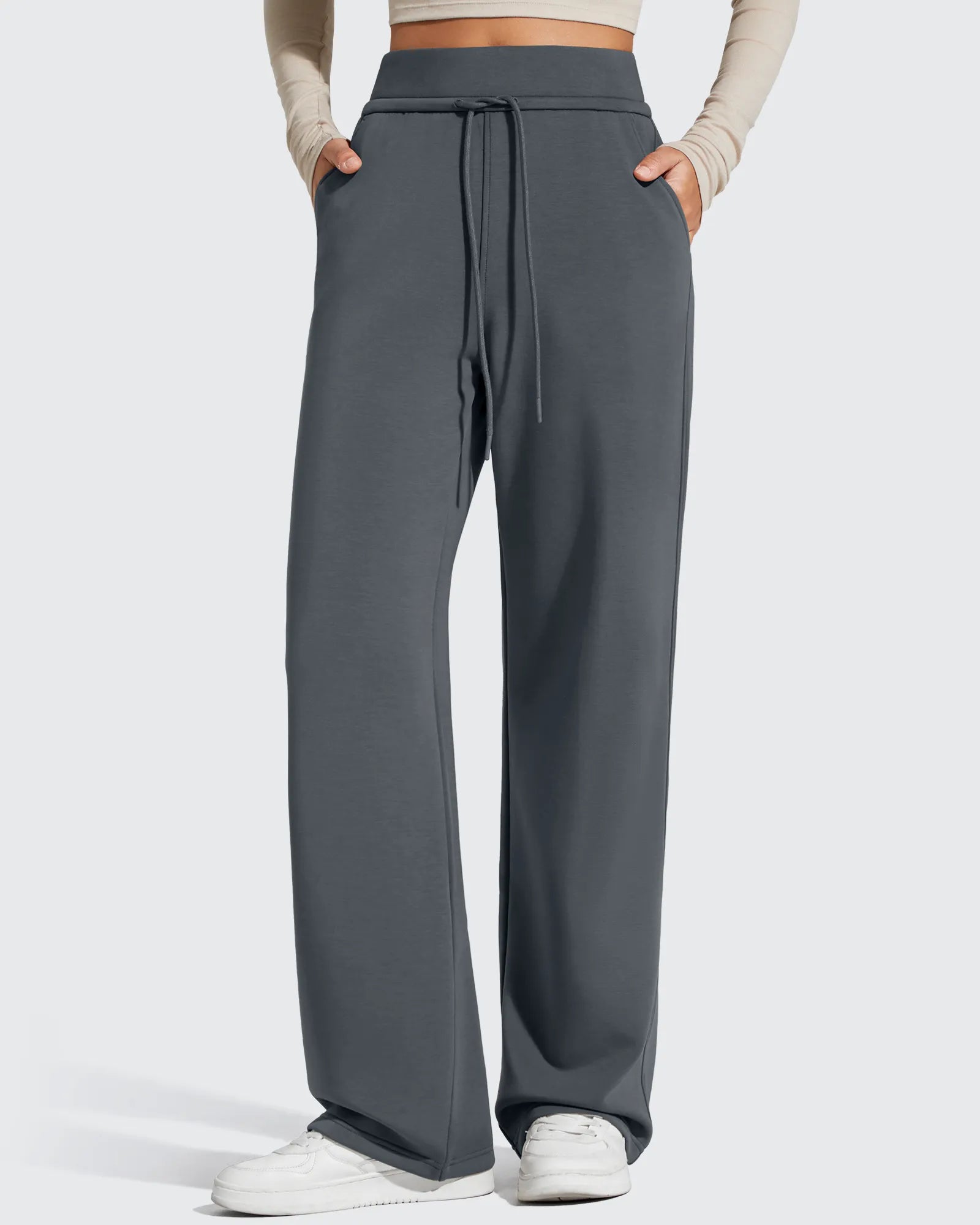 G4Free - Smoofit Elastic Drawstring Fleece Lined Wide Leg Sweatpants -GF25J723AA-S