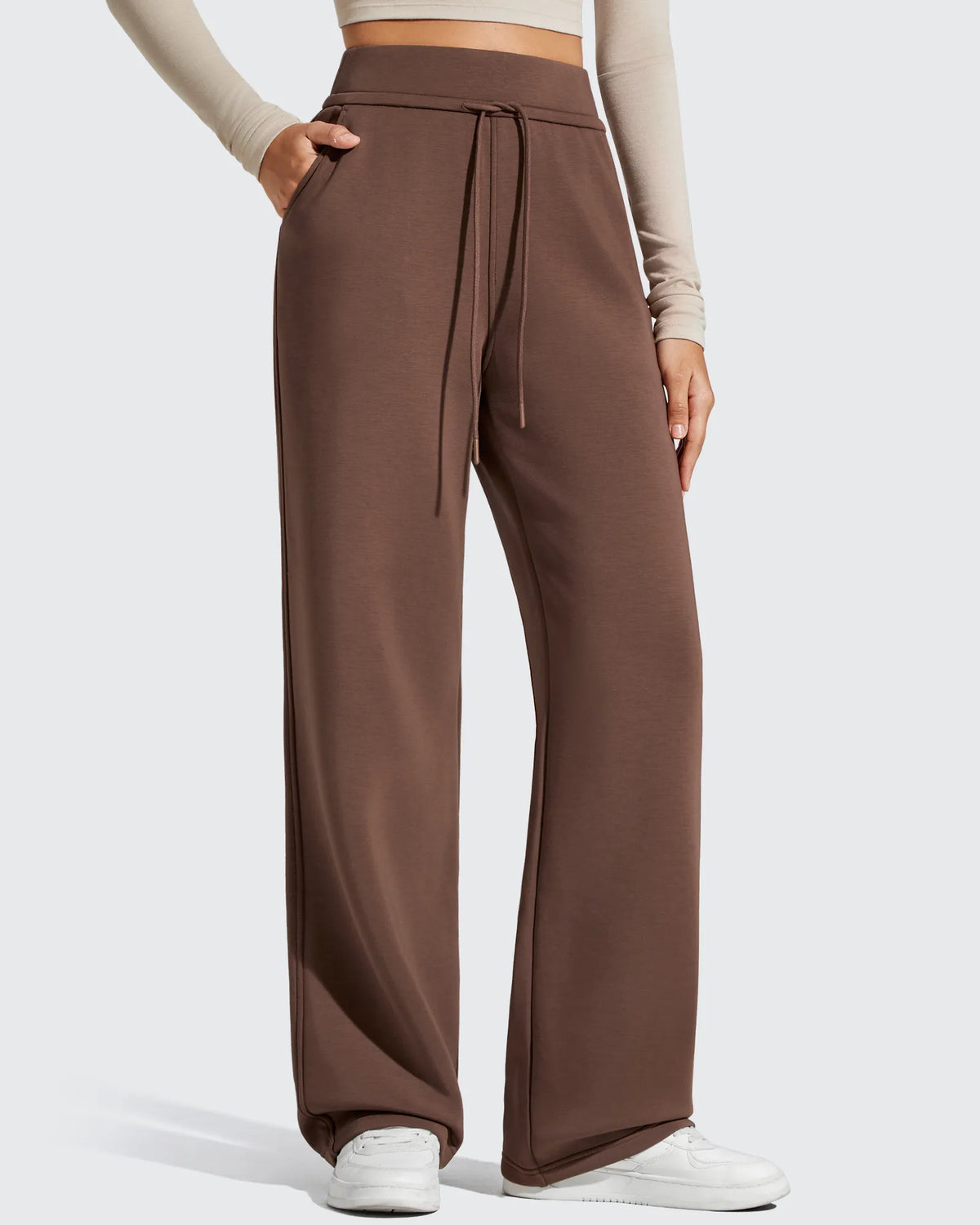 G4Free - Smoofit Elastic Drawstring Fleece Lined Wide Leg Sweatpants -GF25J723AA-S