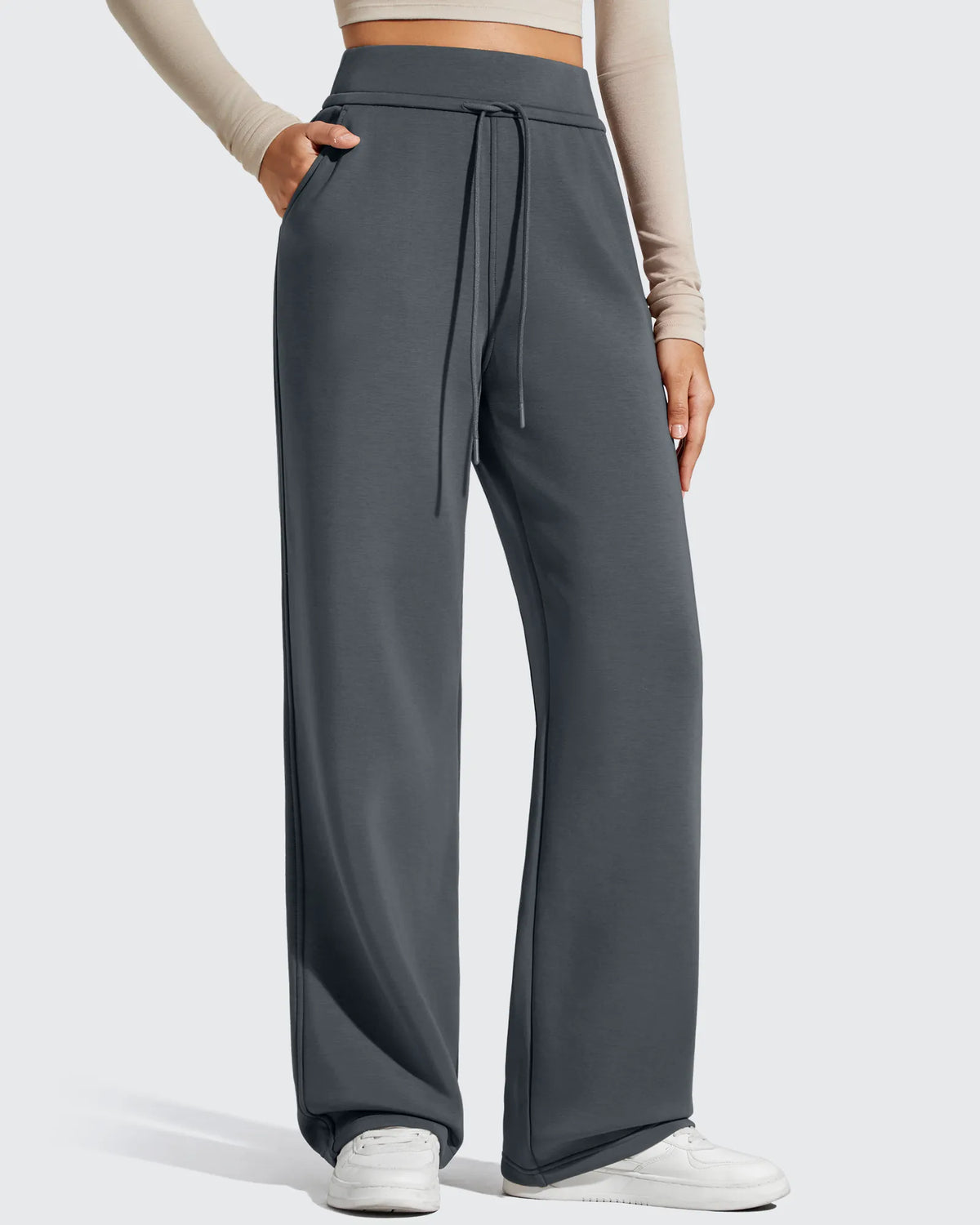 G4Free - Smoofit Elastic Drawstring Fleece Lined Wide Leg Sweatpants -GF25J723AA-S