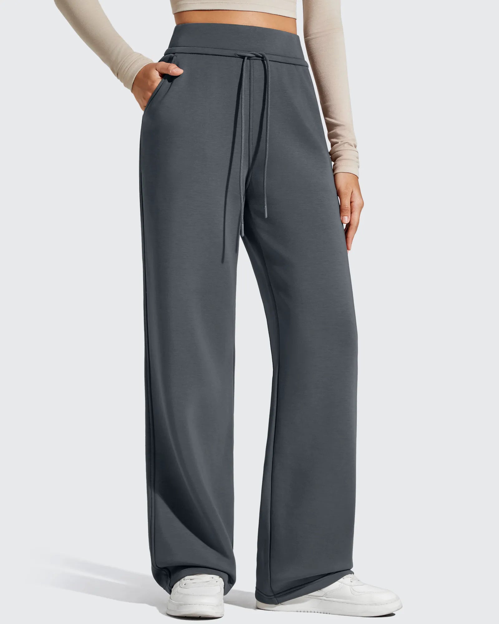 G4Free - Smoofit Elastic Drawstring Fleece Lined Wide Leg Sweatpants -GF25J723AA-S