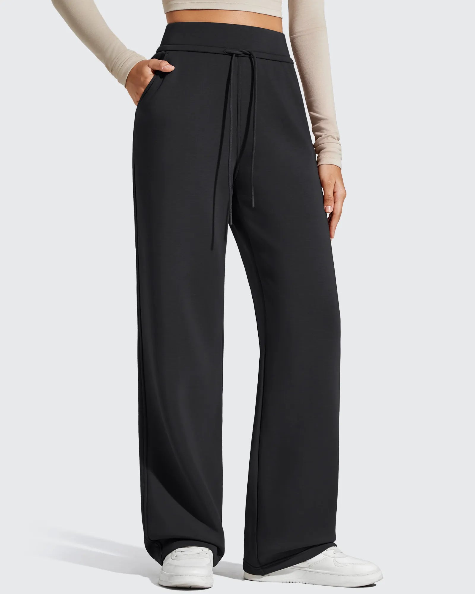 G4Free - Smoofit Elastic Drawstring Fleece Lined Wide Leg Sweatpants -GF25J723AA-S