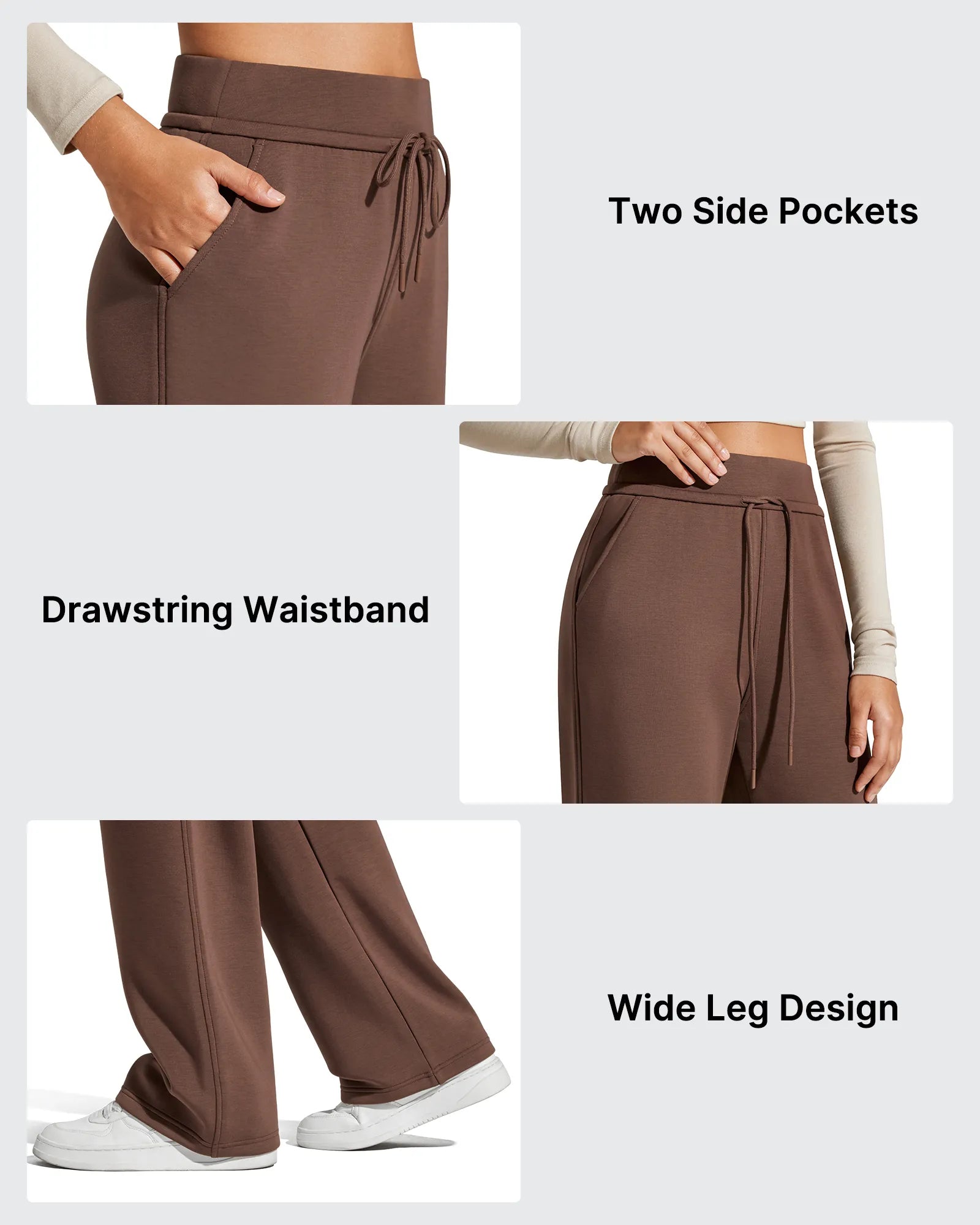 G4Free - Smoofit Elastic Drawstring Fleece Lined Wide Leg Sweatpants -GF25J723AA-S
