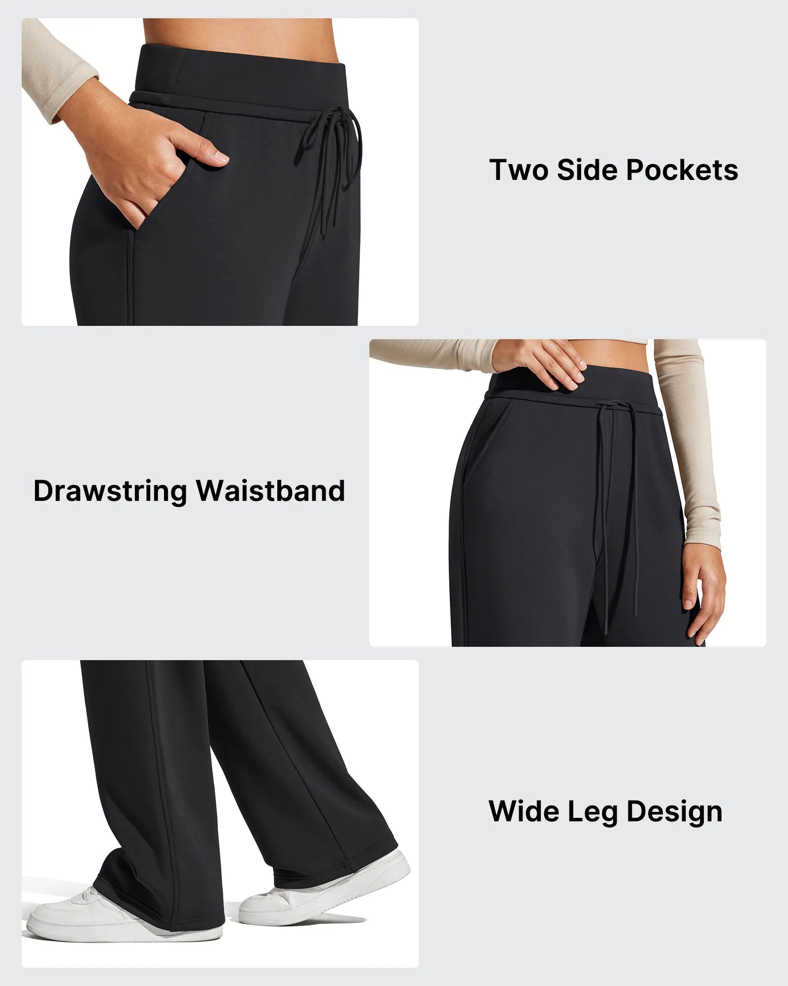 G4Free - Smoofit Elastic Drawstring Fleece Lined Wide Leg Sweatpants -GF25J723AA-S