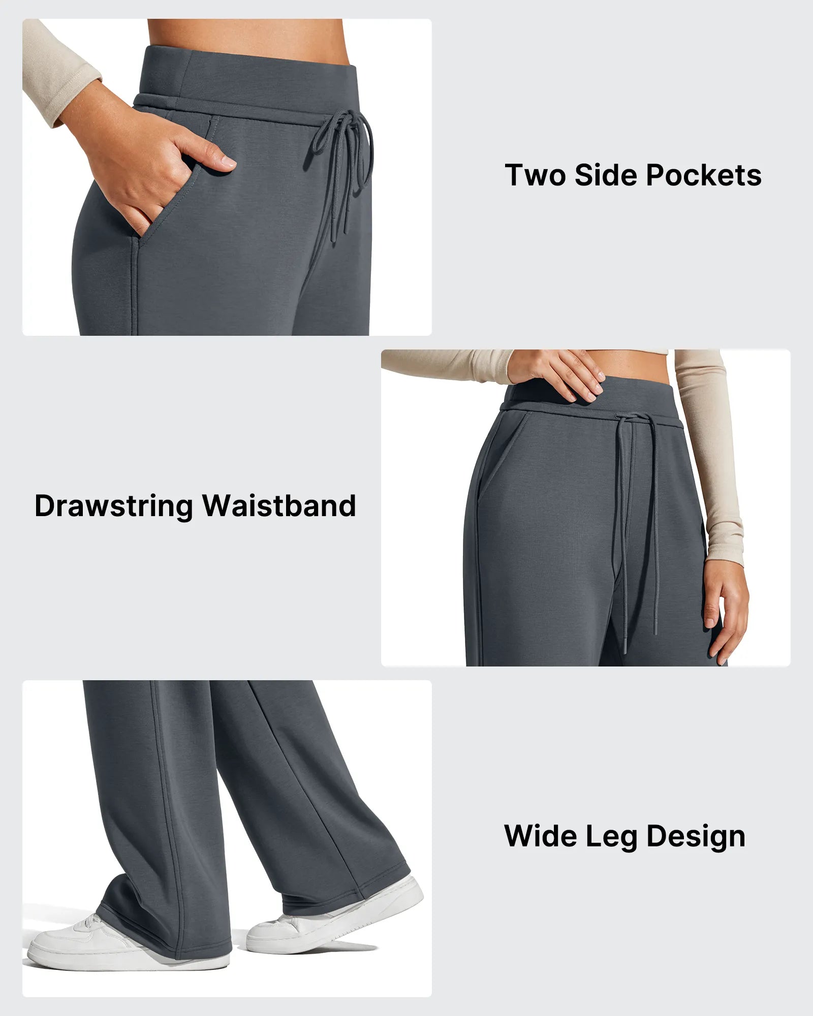G4Free - Smoofit Elastic Drawstring Fleece Lined Wide Leg Sweatpants -GF25J723AA-S