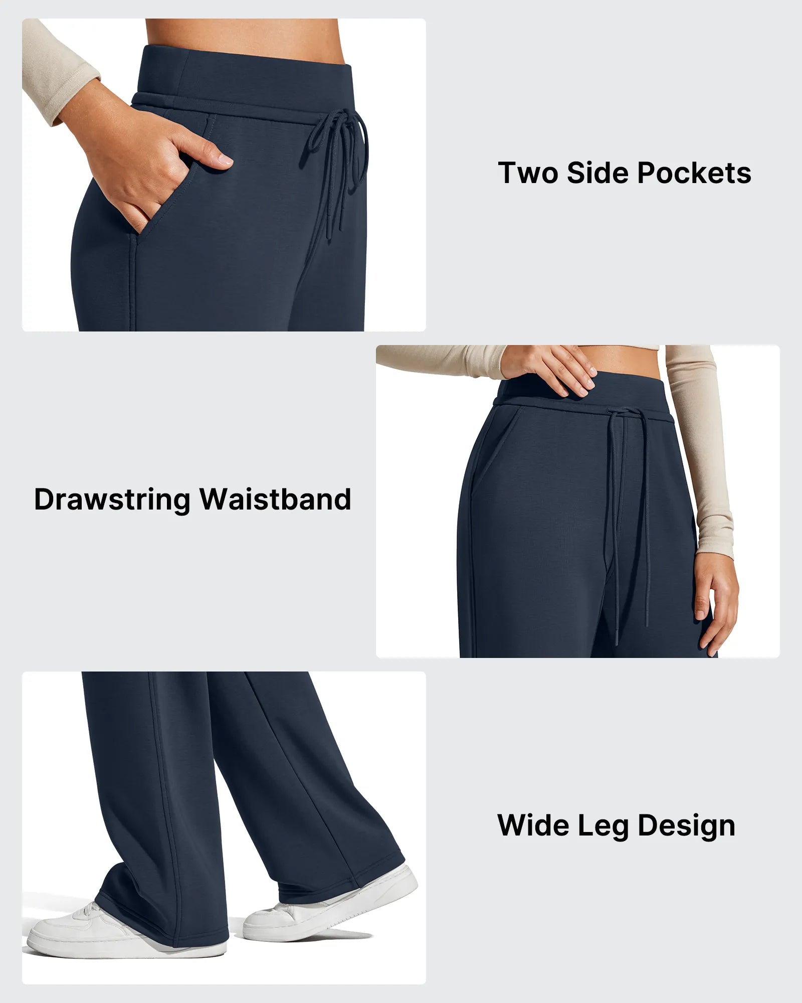 G4Free - Smoofit Elastic Drawstring Fleece Lined Wide Leg Sweatpants -GF25J723AA-S