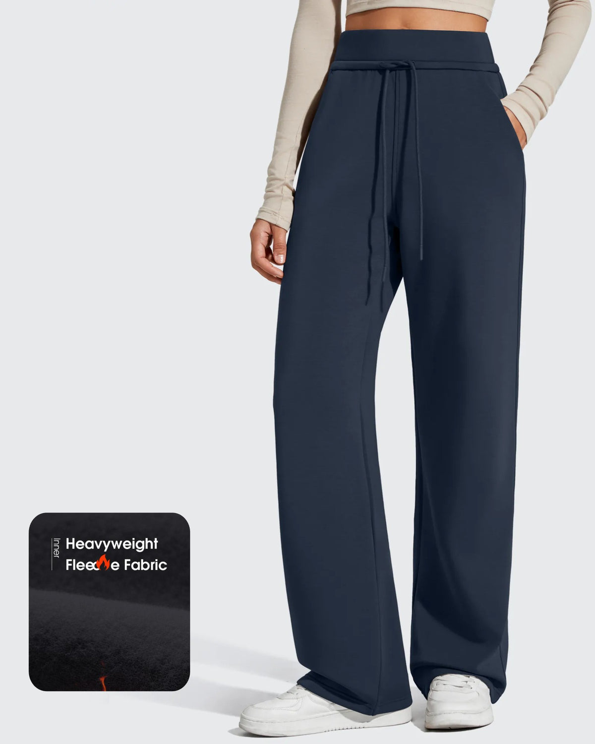 G4Free - Smoofit Elastic Drawstring Fleece Lined Wide Leg Sweatpants -GF25J723CA-S
