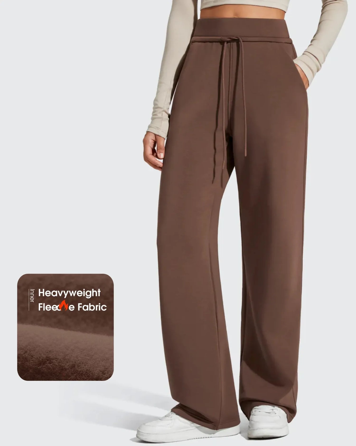 G4Free - Smoofit Elastic Drawstring Fleece Lined Wide Leg Sweatpants -GF25J723DA-S