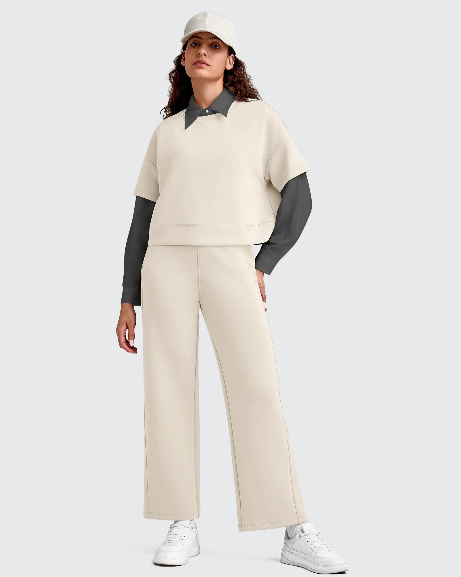 G4Free - Smoofit Elastic Waist Wide Leg Ankle Sweatpants -GF25J524AA-S