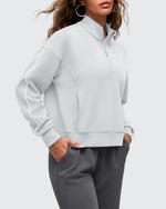 G4Free - Smoofit Half-Zip White Piping Mock Neck Pullover Sweatshirts -GF25F557AF-XS