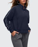 G4Free - Smoofit Half-Zip White Piping Mock Neck Pullover Sweatshirts -GF25F557AF-XS