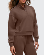 G4Free - Smoofit Half-Zip White Piping Mock Neck Pullover Sweatshirts -GF25F557AF-XS