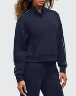 G4Free - Smoofit Half-Zip White Piping Mock Neck Pullover Sweatshirts -GF25F557AF-XS