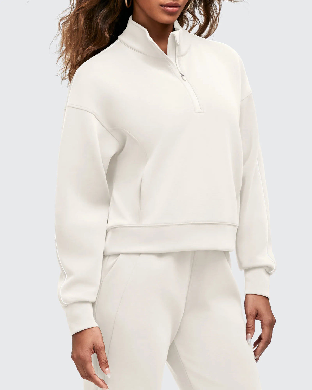 G4Free - Smoofit Half-Zip White Piping Mock Neck Pullover Sweatshirts -GF25F557AF-XS