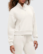 G4Free - Smoofit Half-Zip White Piping Mock Neck Pullover Sweatshirts -GF25F557AF-XS