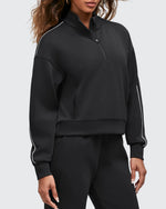 G4Free - Smoofit Half-Zip White Piping Mock Neck Pullover Sweatshirts -GF25F557AF-XS