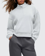 G4Free - Smoofit Half-Zip White Piping Mock Neck Pullover Sweatshirts -GF25F557AF-XS