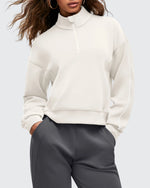 G4Free - Smoofit Half-Zip White Piping Mock Neck Pullover Sweatshirts -GF25F557AF-XS
