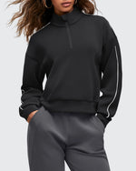 G4Free - Smoofit Half-Zip White Piping Mock Neck Pullover Sweatshirts -GF25F557AF-XS