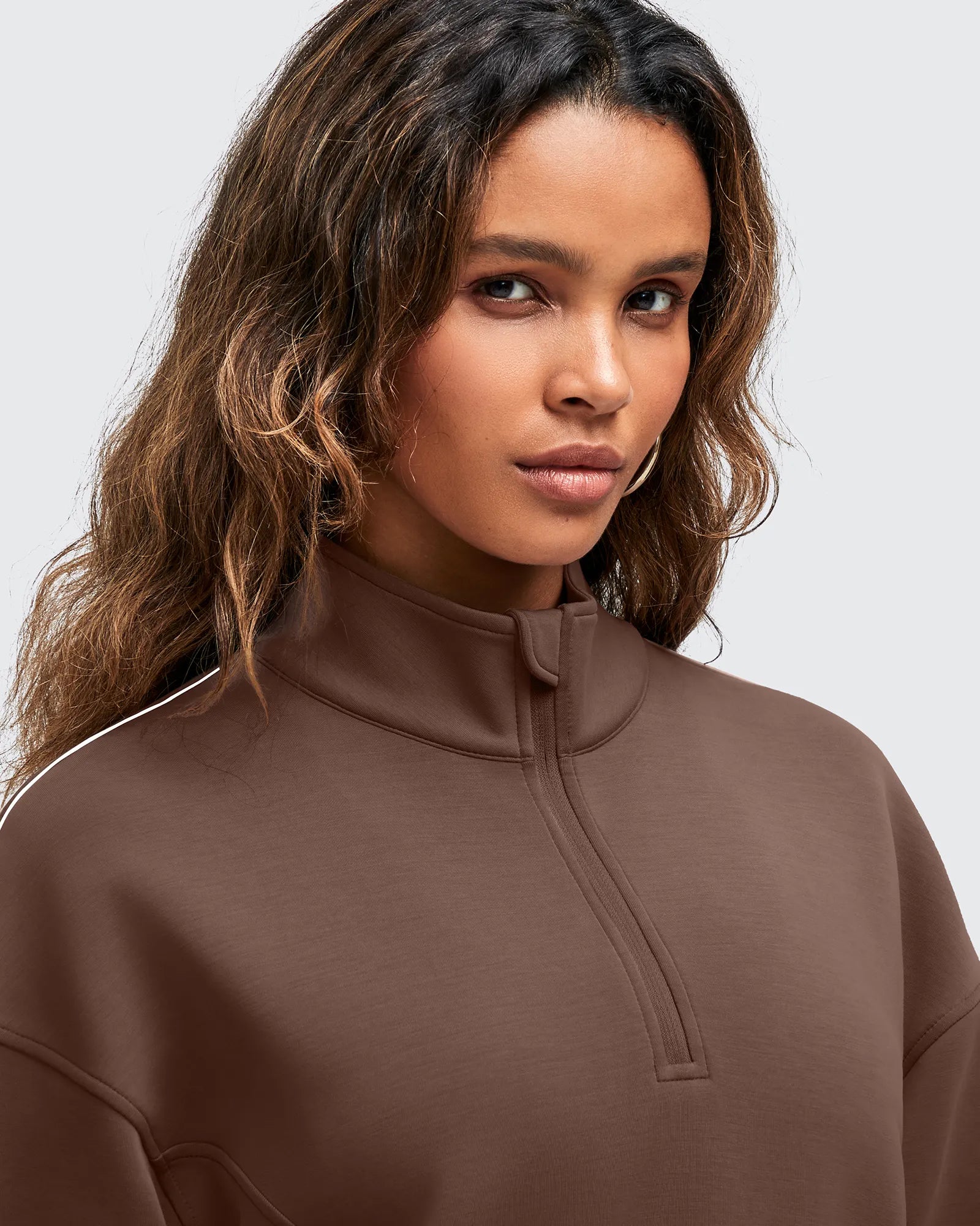 G4Free - Smoofit Half-Zip White Piping Mock Neck Pullover Sweatshirts -GF25F557AF-XS
