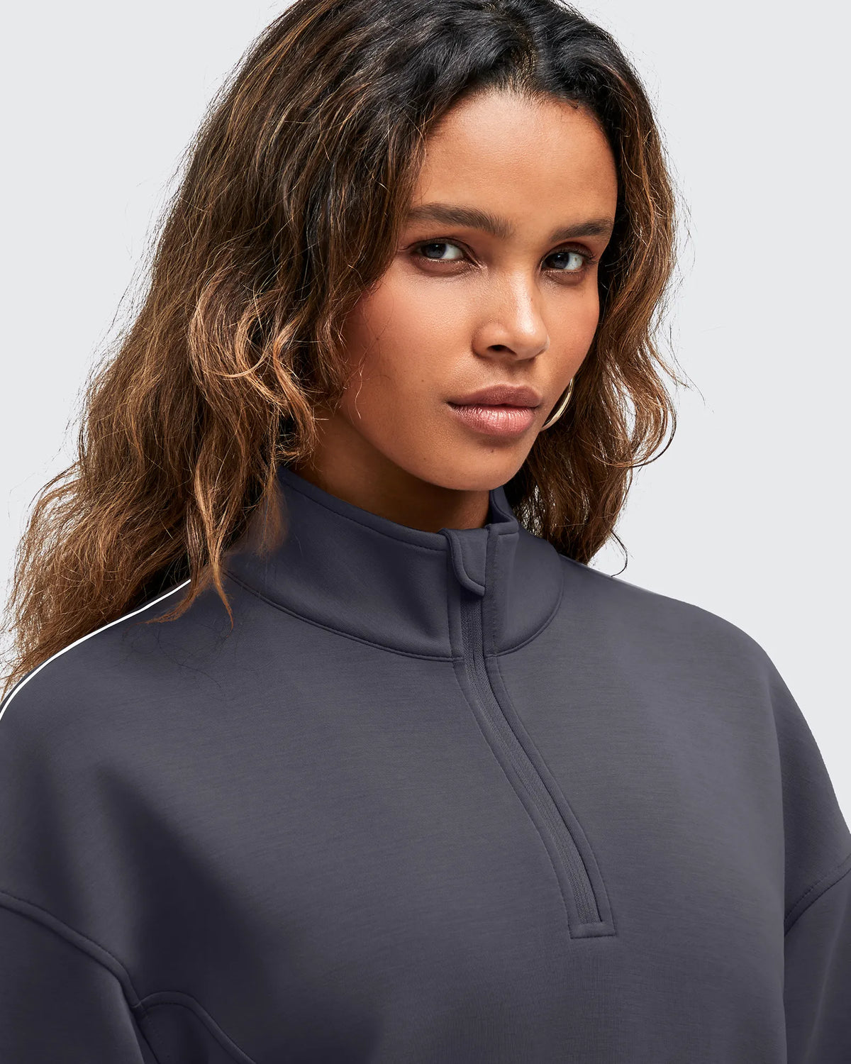 G4Free - Smoofit Half-Zip White Piping Mock Neck Pullover Sweatshirts -GF25F557AF-XS