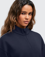 G4Free - Smoofit Half-Zip White Piping Mock Neck Pullover Sweatshirts -GF25F557AF-XS