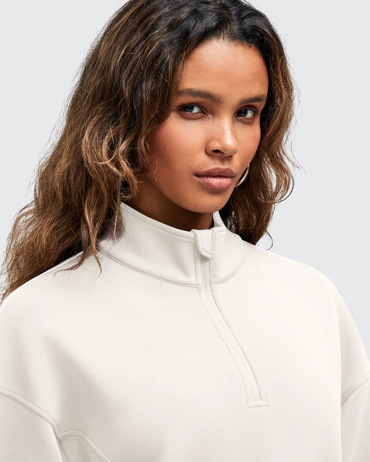 G4Free - Smoofit Half-Zip White Piping Mock Neck Pullover Sweatshirts -GF25F557AF-XS
