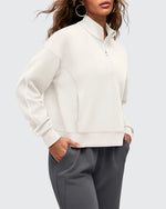 G4Free - Smoofit Half-Zip White Piping Mock Neck Pullover Sweatshirts -GF25F557BF-XS