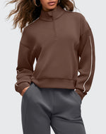 G4Free - Smoofit Half-Zip White Piping Mock Neck Pullover Sweatshirts -GF25F557DF-XS