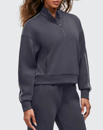 G4Free - Smoofit Half-Zip White Piping Mock Neck Pullover Sweatshirts -GF25F557EF-XS