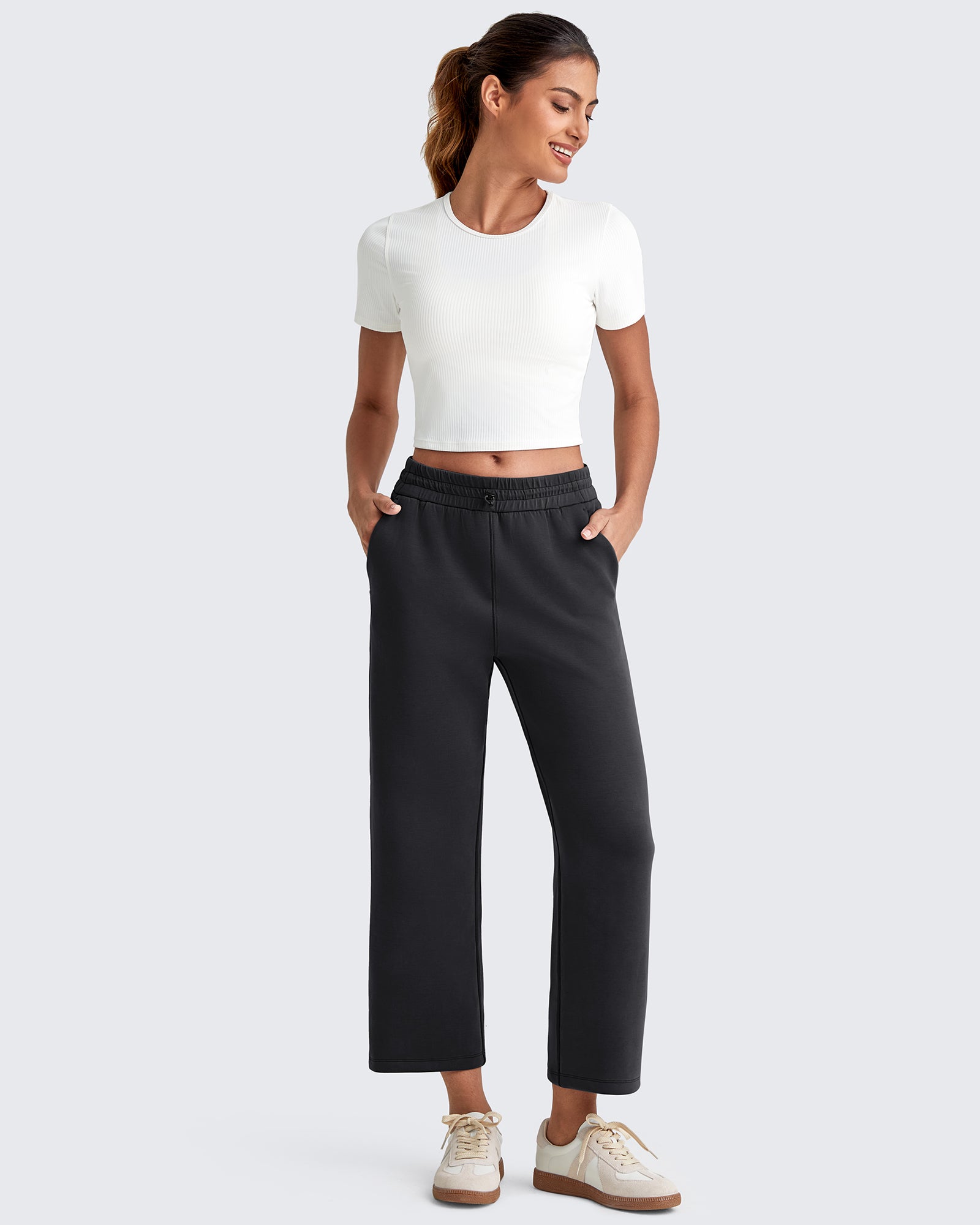G4Free - Smoofit High Waist Wide Leg Capris Pants 19'' -GF25J293AA-S