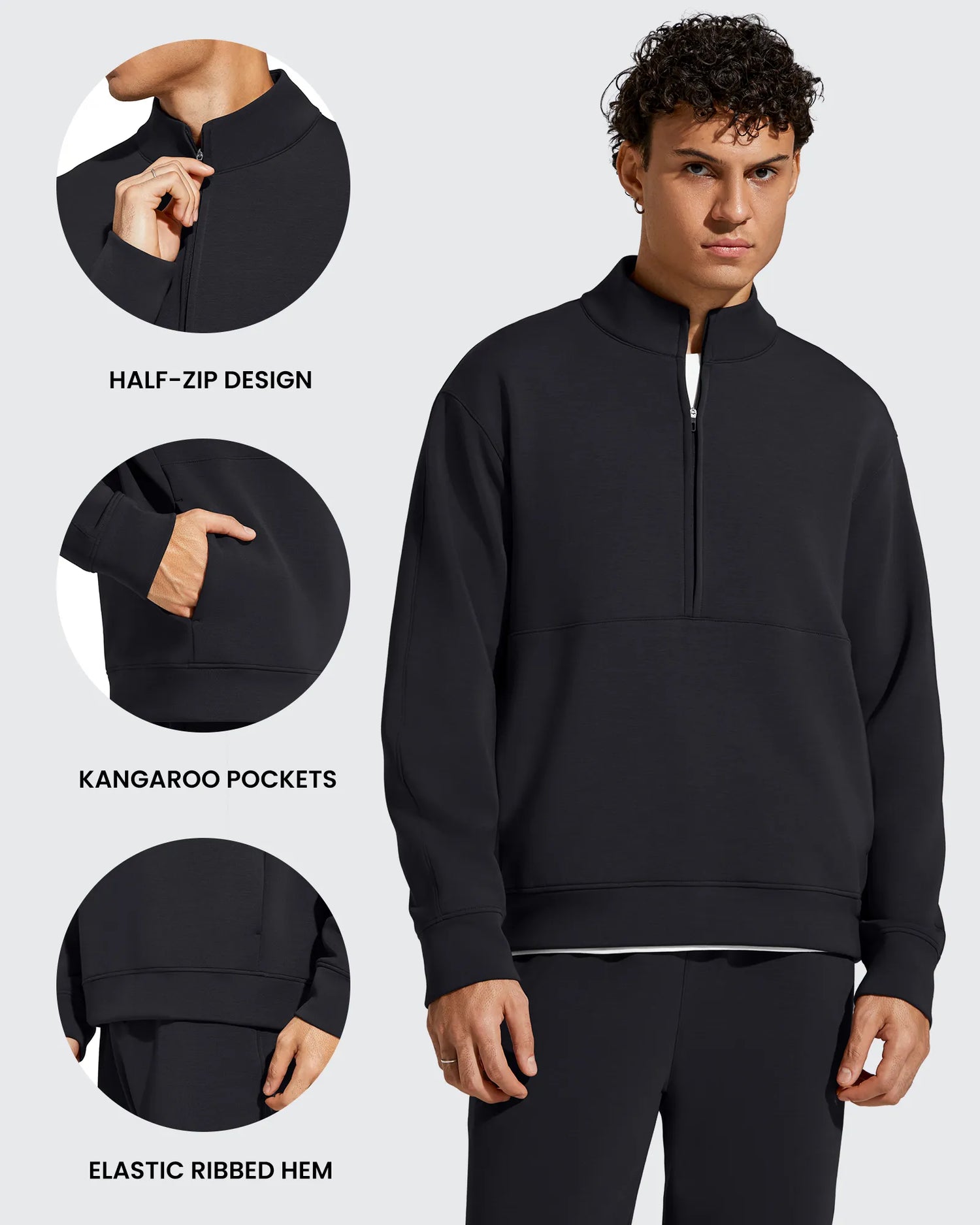 G4Free - Smoofit Men's Fleece Half Zip Pockets Mock Neck Sweatshirts -GF25FM728AA-S