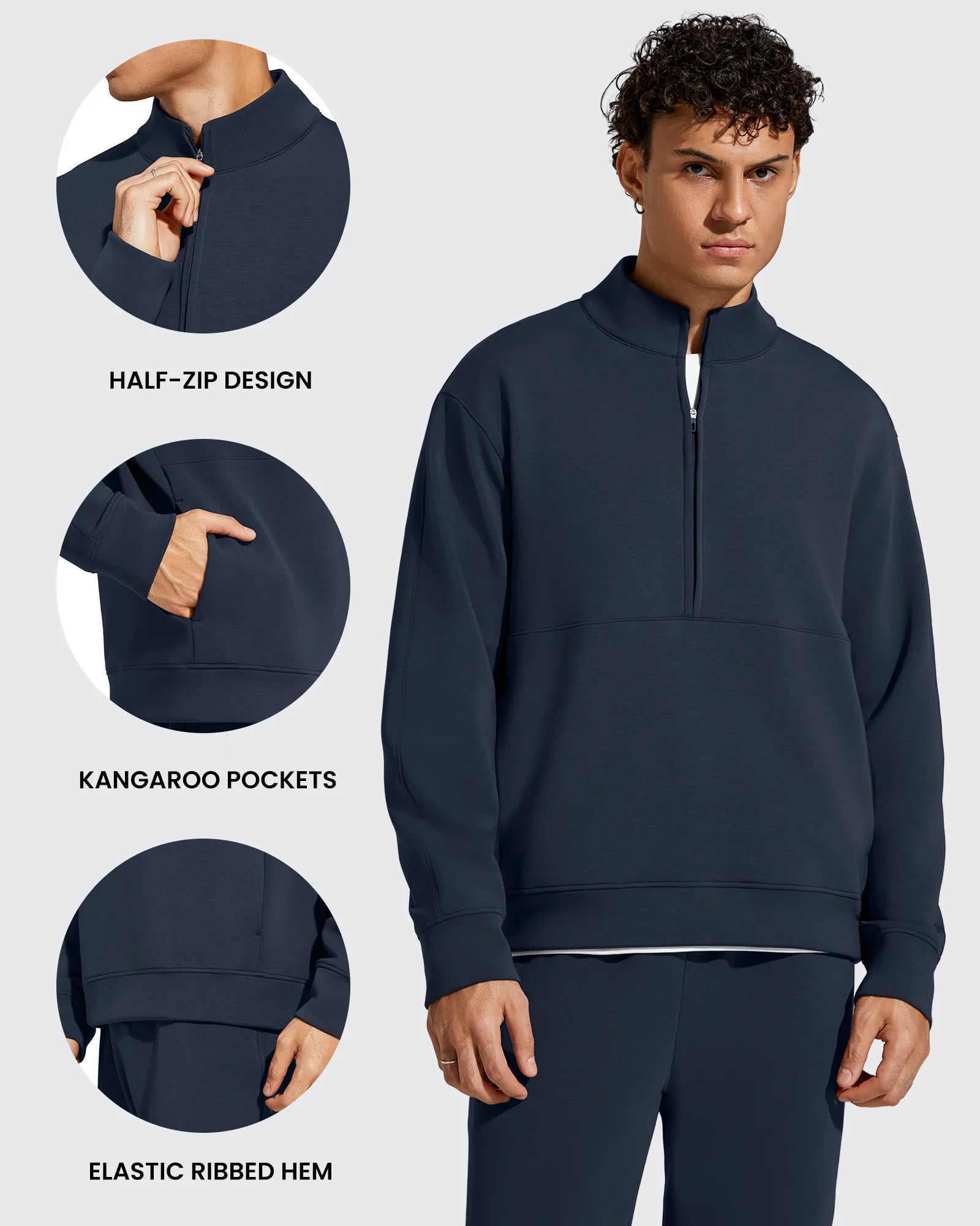 G4Free - Smoofit Men's Fleece Half Zip Pockets Mock Neck Sweatshirts -GF25FM728AA-S