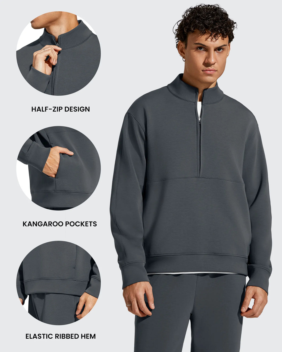 G4Free - Smoofit Men's Fleece Half Zip Pockets Mock Neck Sweatshirts -GF25FM728AA-S