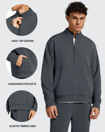G4Free - Smoofit Men's Fleece Half Zip Pockets Mock Neck Sweatshirts -GF25FM728AA-S