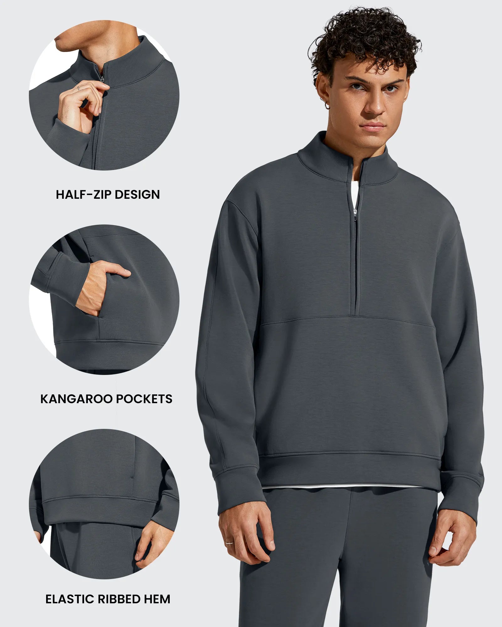G4Free - Smoofit Men's Fleece Half Zip Pockets Mock Neck Sweatshirts -GF25FM728AA-S