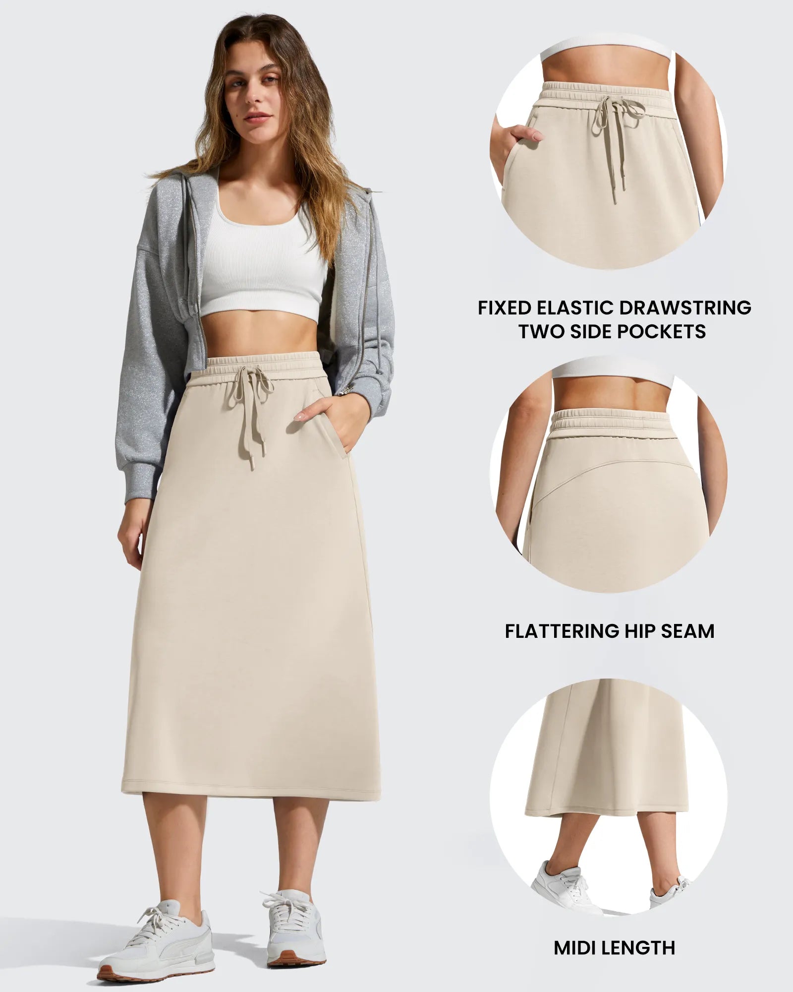 G4Free - Smoofit Midi Drawstring A-line Maxi Long Skirt -GF25S706A001A-S
