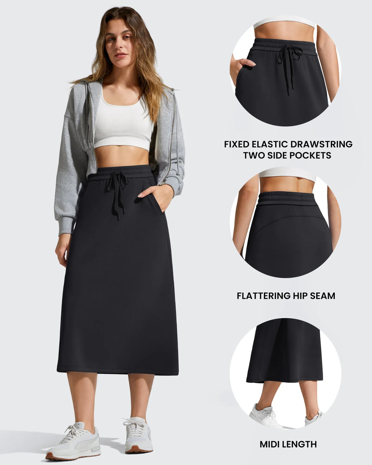 G4Free - Smoofit Midi Drawstring A-line Maxi Long Skirt -GF25S706A001A-S