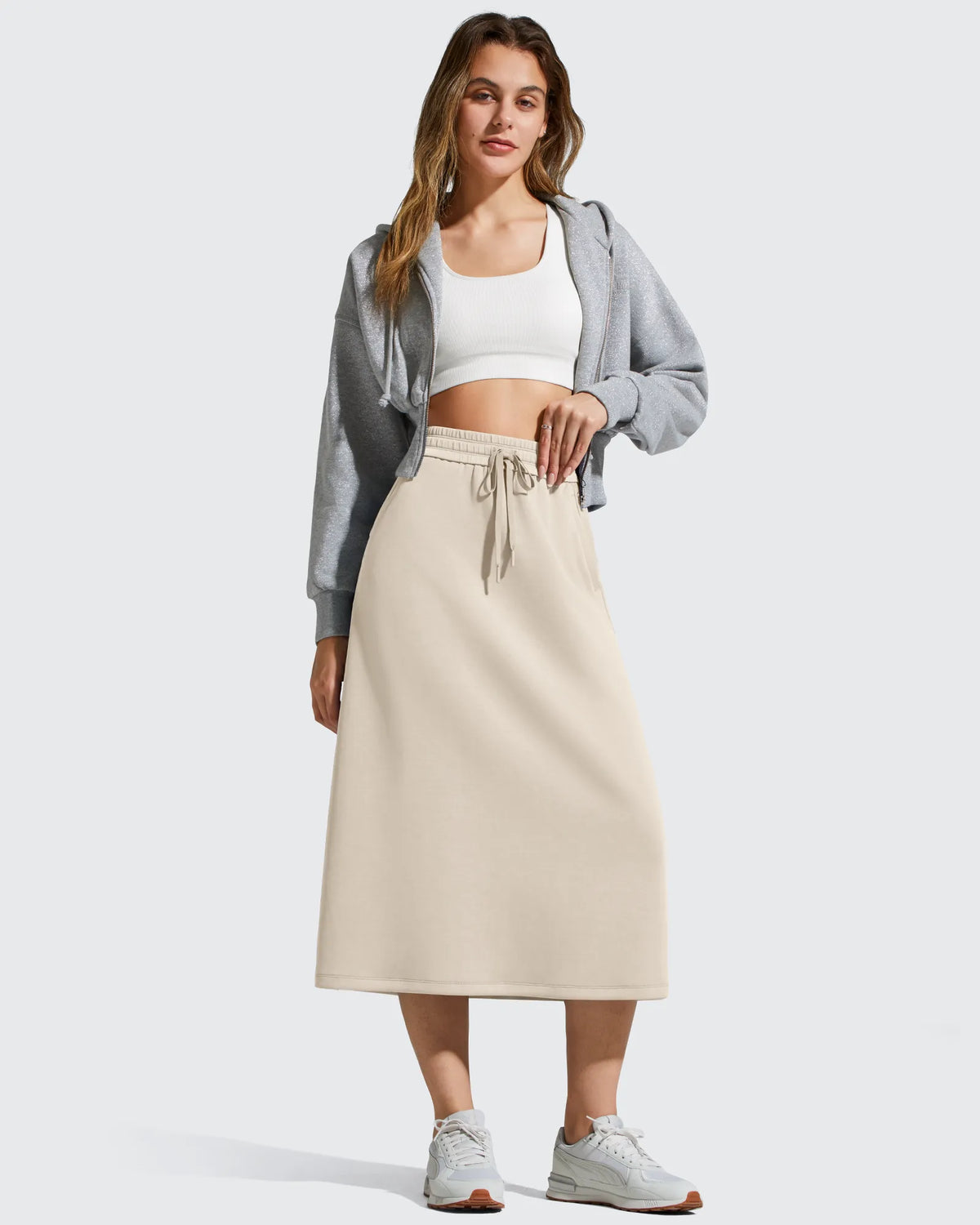 G4Free - Smoofit Midi Drawstring A-line Maxi Long Skirt -GF25S706A001A-S