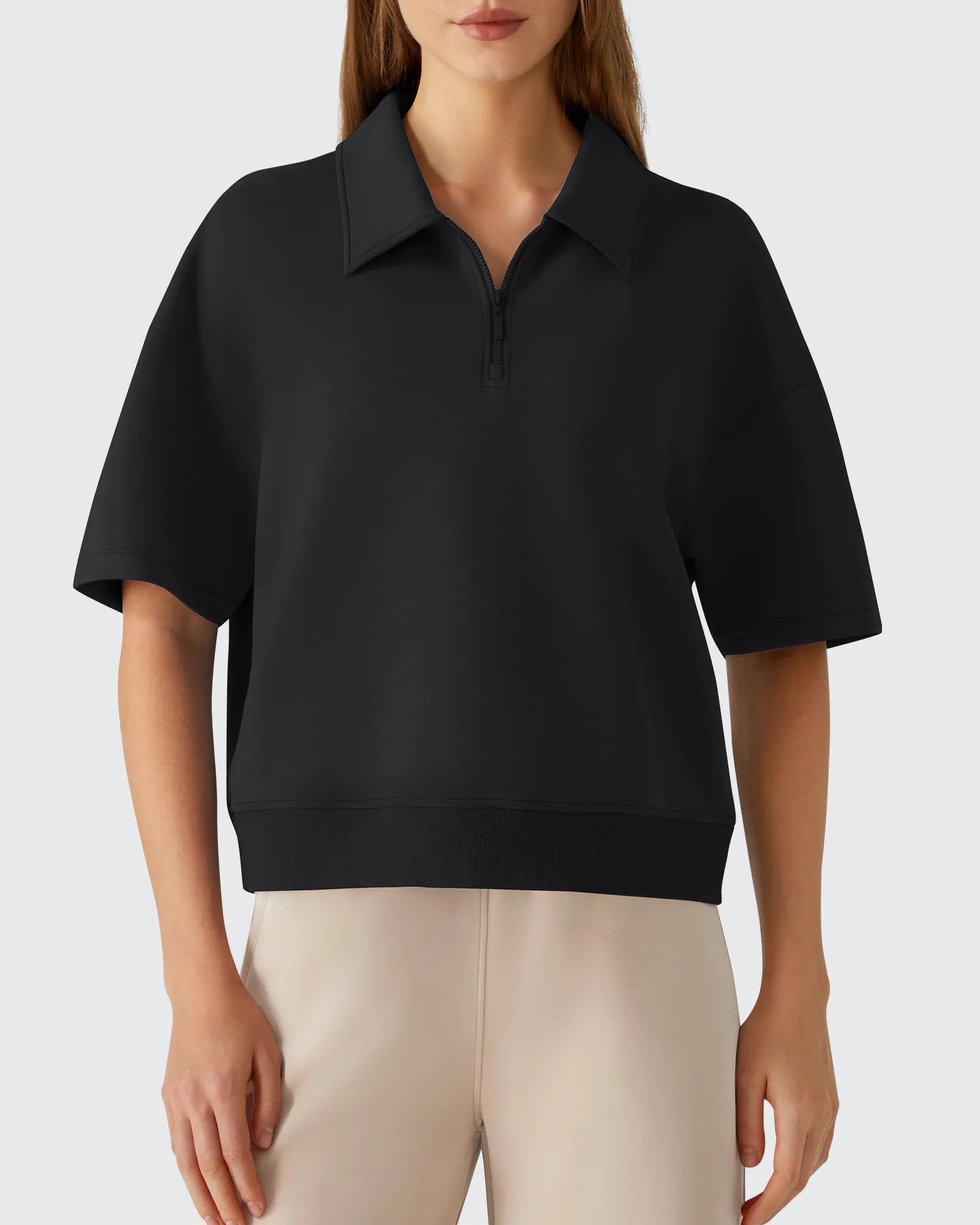 G4Free - Smoofit Modal Soft Zip Up Polo Shirts Short Sleeve -GF25K518AF-XS