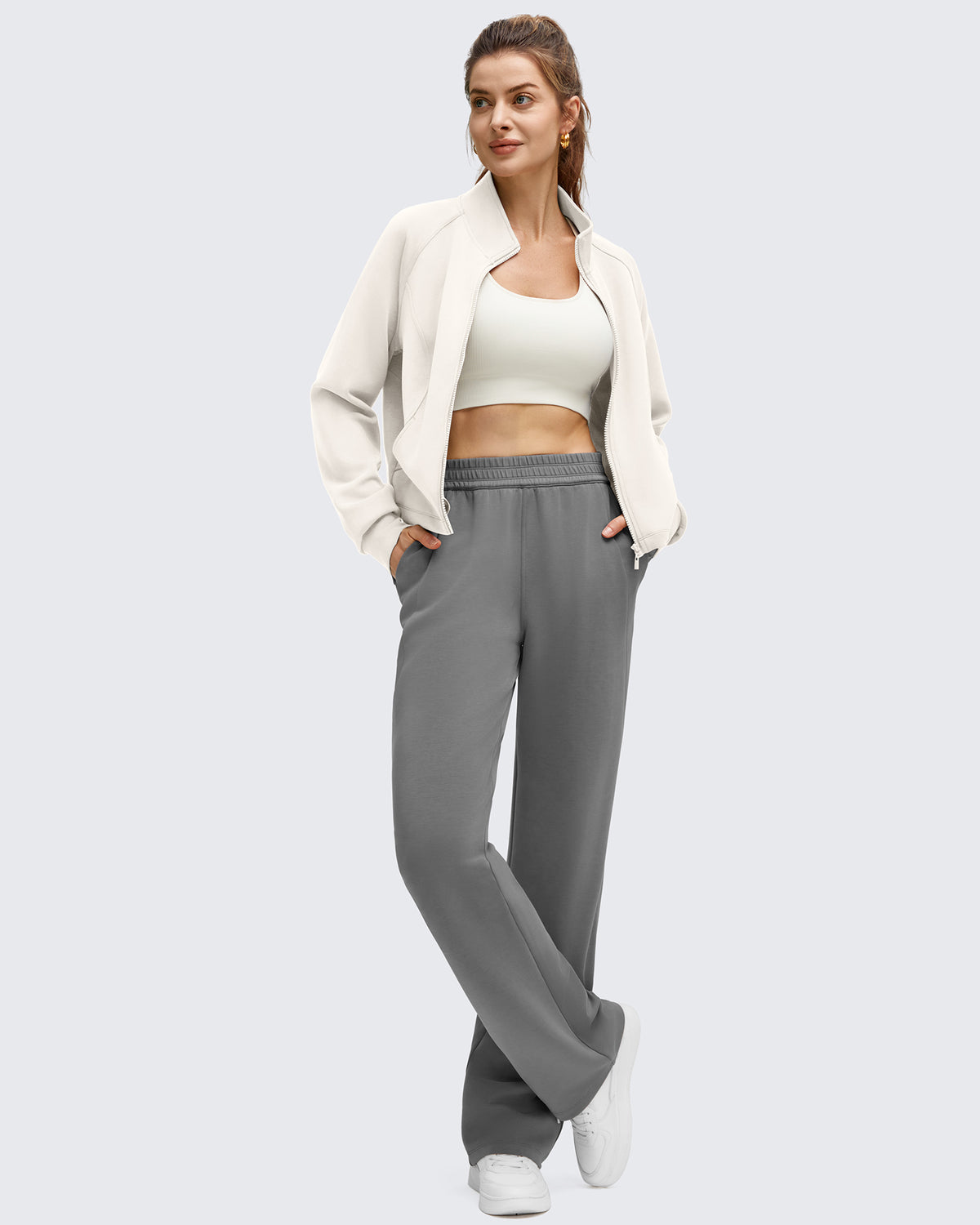 G4Free - Smoofit Modal Zip Up Mock Neck Pockets Sweatshirts -GF25M551AF-XS