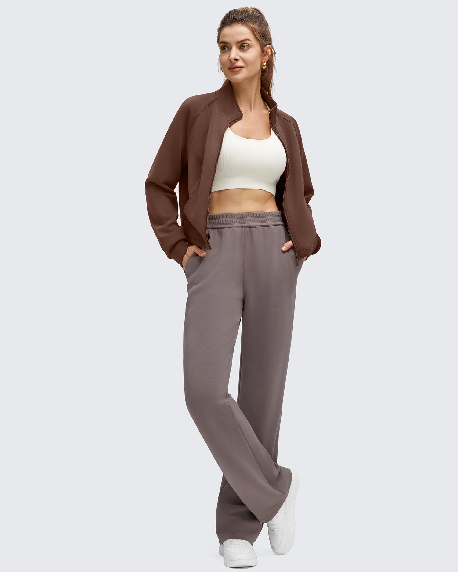 G4Free - Smoofit Modal Zip Up Mock Neck Pockets Sweatshirts -GF25M551AF-XS