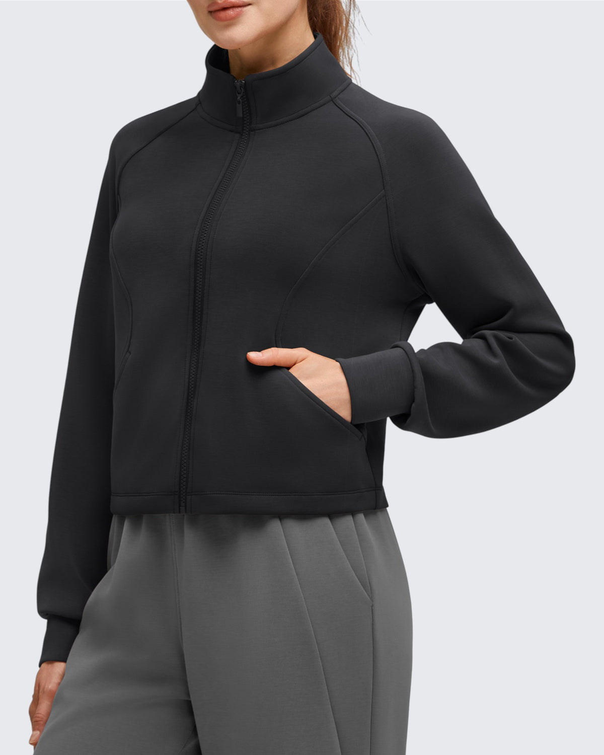 G4Free - Smoofit Modal Zip Up Mock Neck Pockets Sweatshirts -GF25M551AF-XS