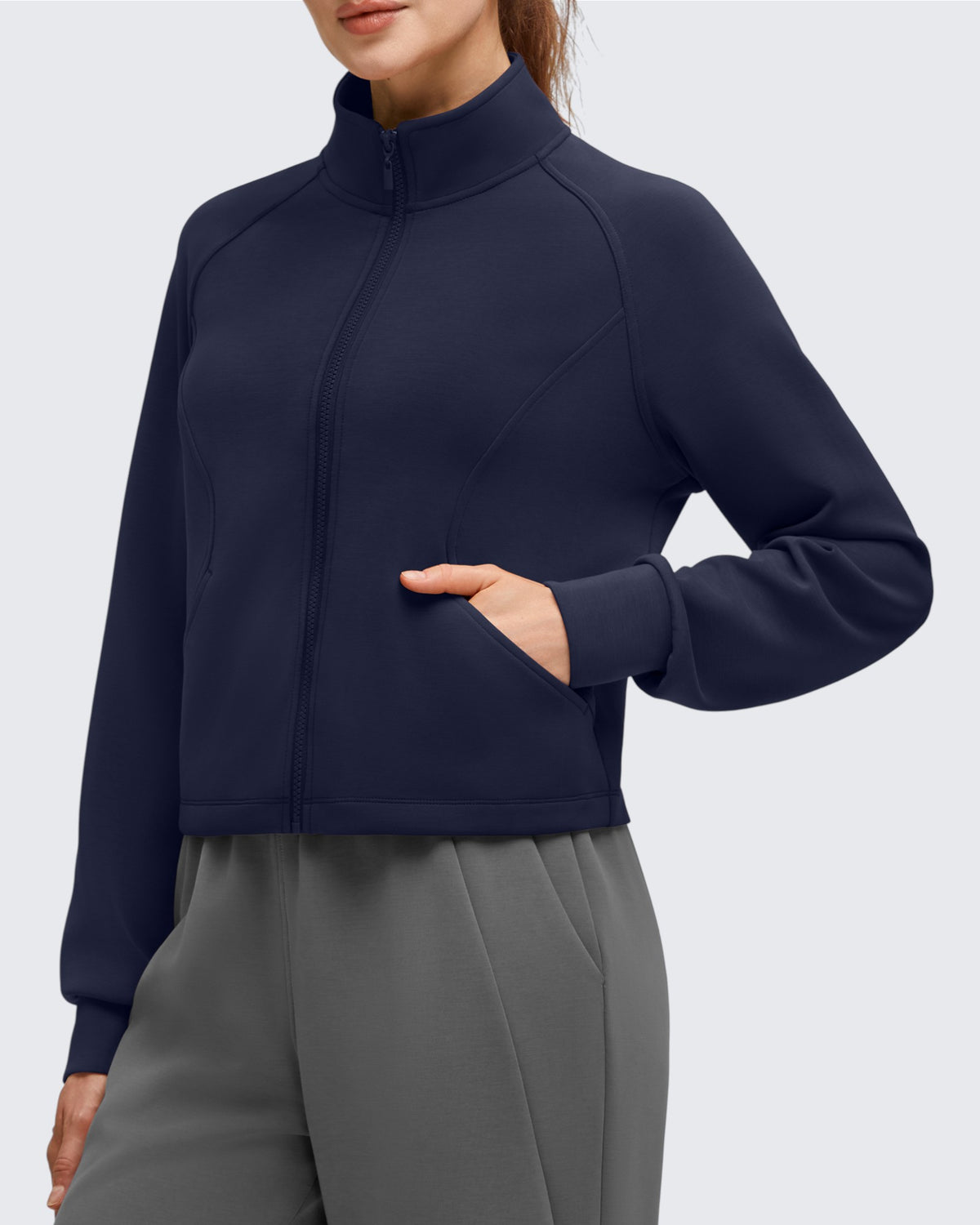 G4Free - Smoofit Modal Zip Up Mock Neck Pockets Sweatshirts -GF25M551CF-XS