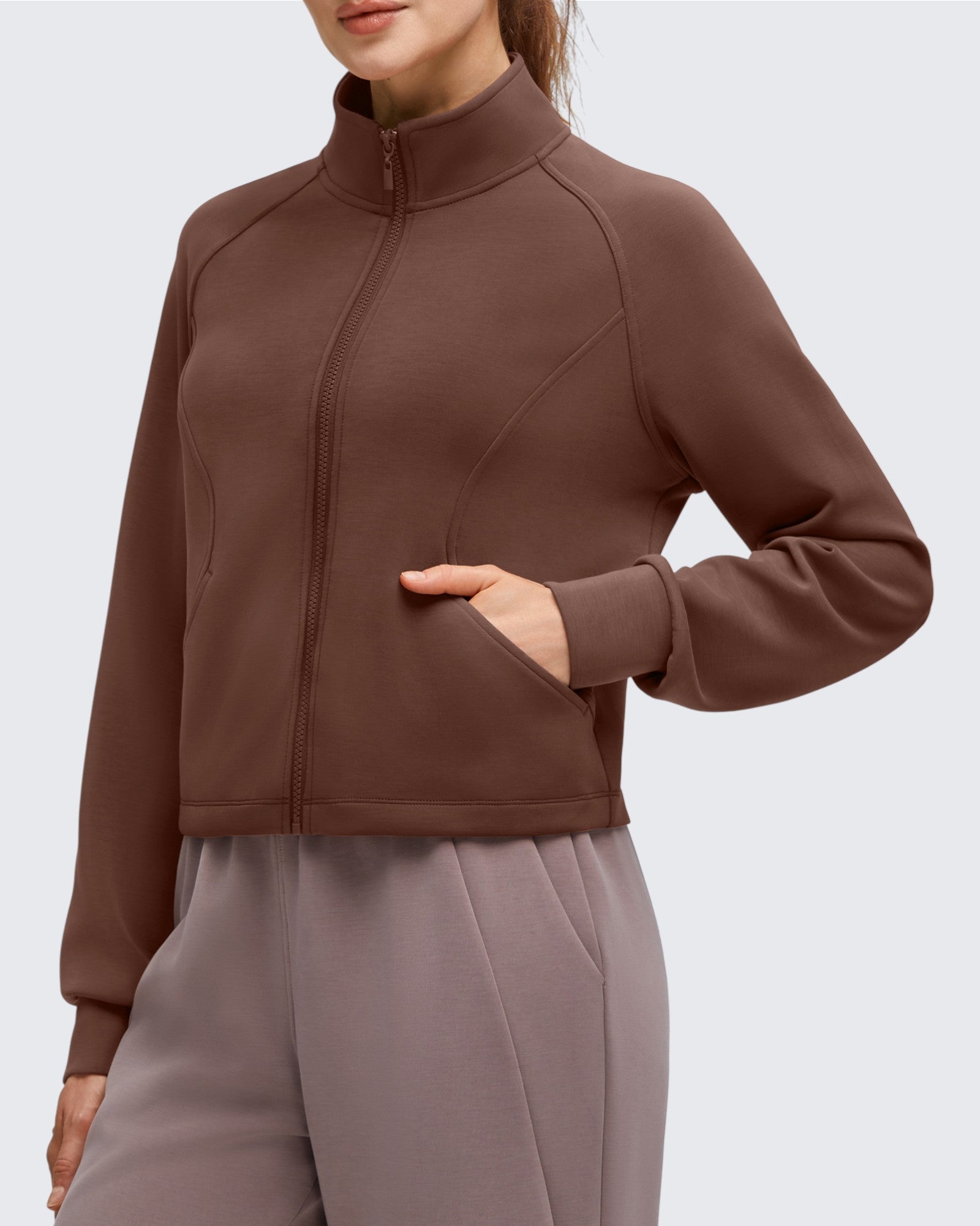 G4Free - Smoofit Modal Zip Up Mock Neck Pockets Sweatshirts -GF25M551DF-XS