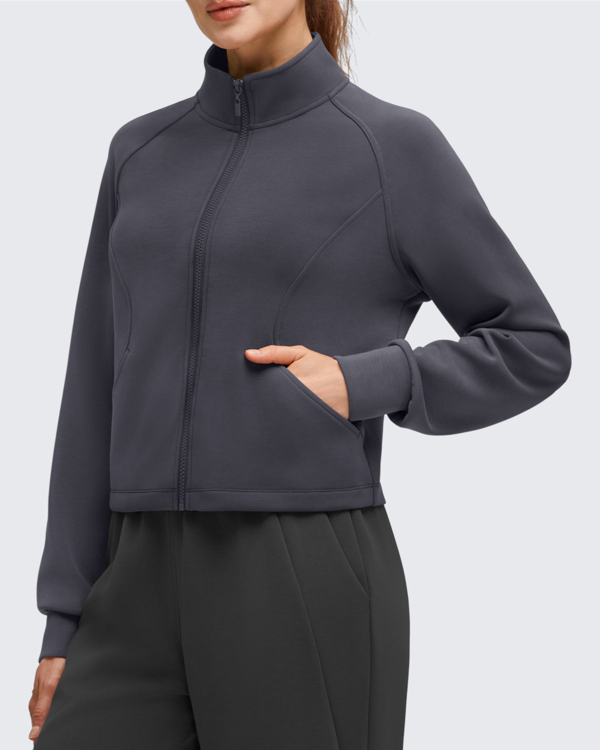 G4Free - Smoofit Modal Zip Up Mock Neck Pockets Sweatshirts -GF25M551EF-XS