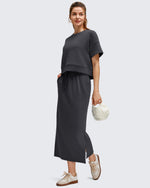 G4Free - Smoofit Side Slits Drawstring Long Skirts -GF25S465AA-S